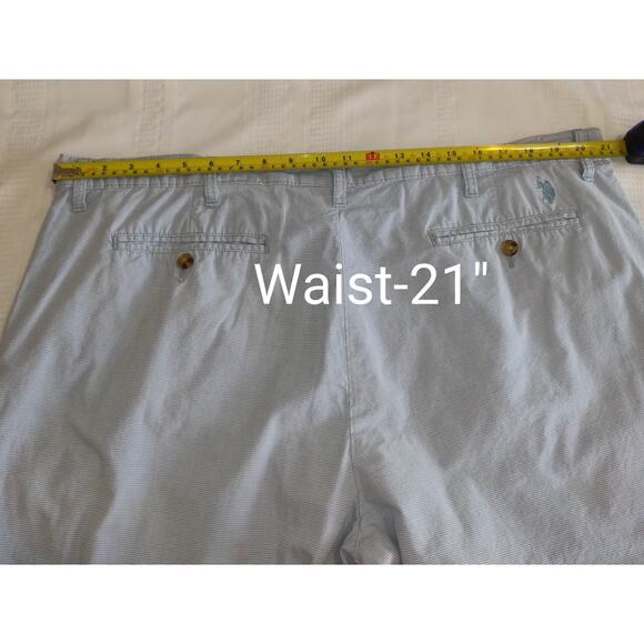 US POLO ASSN Men's Bermuda Golf Shorts Sz 42 Blue White Pinstripes 100% Cotton - Picture 13 of 16